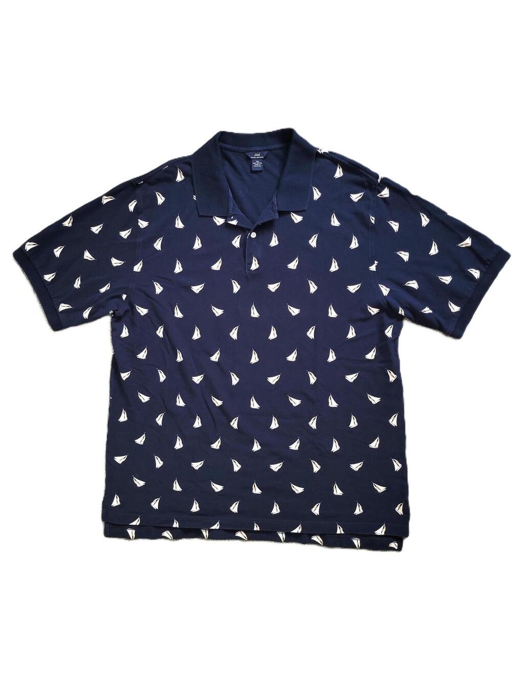 Brooks Brothers 346 Polo Shirt XXL Navy Sailboat Print Nautical Cotton